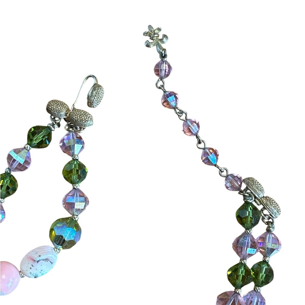 Vintage Vendome Double Strand Art Glass Rolled Rose Crystal Choker Necklace - Picture 4 of 5